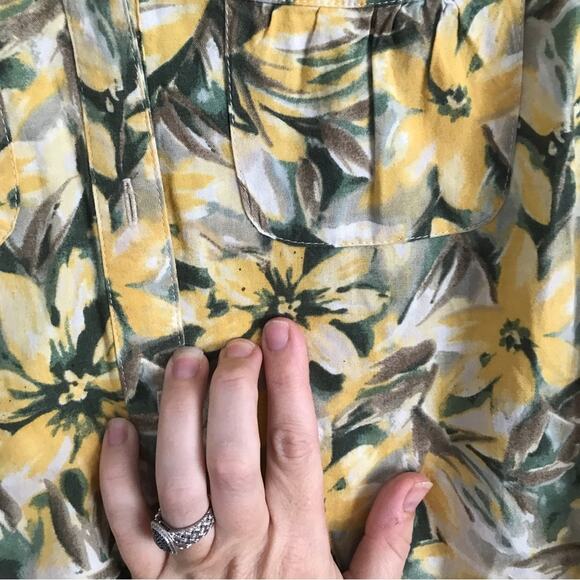 Pappagallo Casuals yellow green tropical button down pocket petite small - Picture 4 of 5